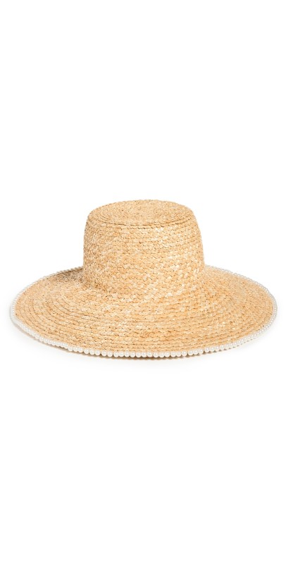 Lele Sadoughi Imitation Pearl Edge Straw Hat Natural