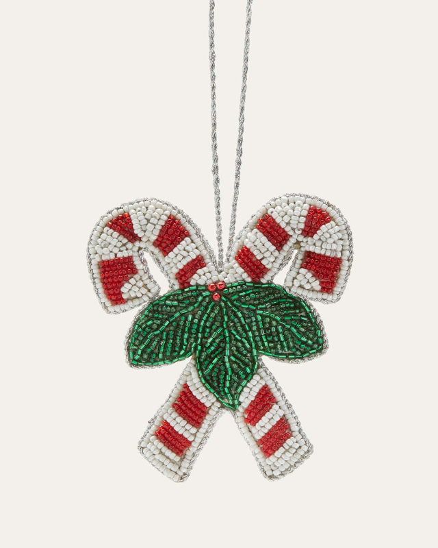 Double Candy Cane Beaded Ornament