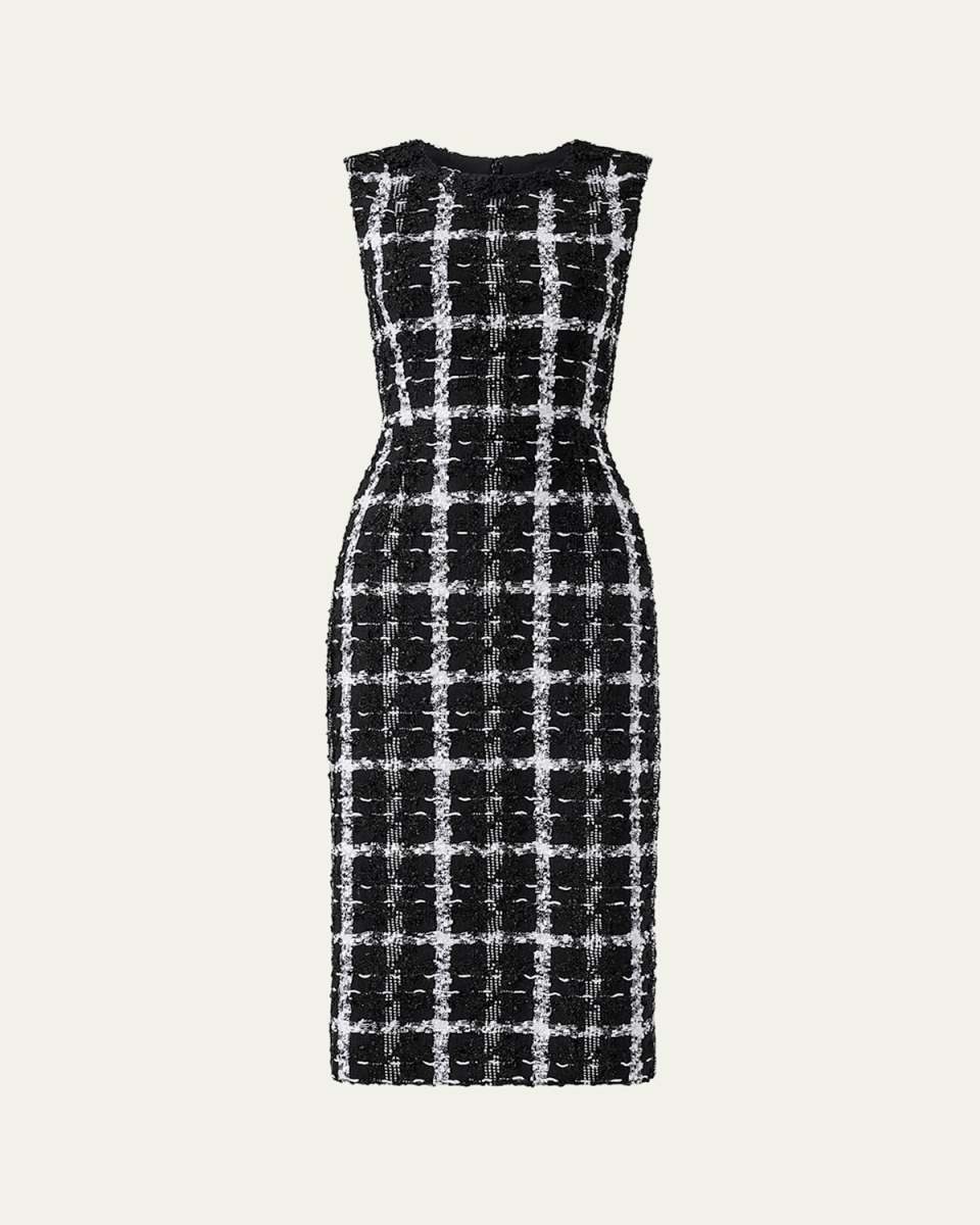 Metallic Check Tweed Sleeveless Midi Dress