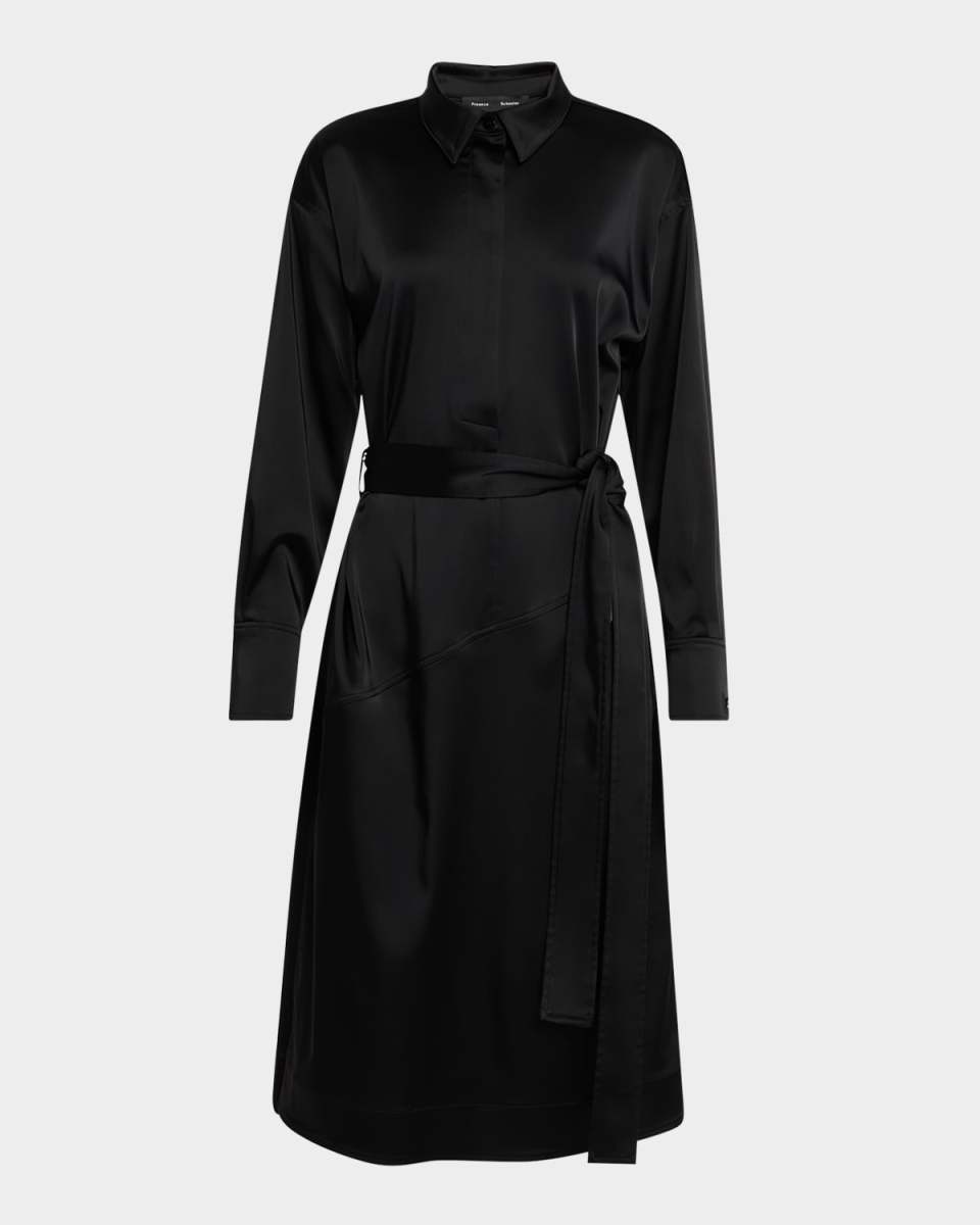 Andy Belted Technical Satin Midi Shirtdress