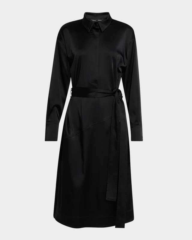 Andy Belted Technical Satin Midi Shirtdress