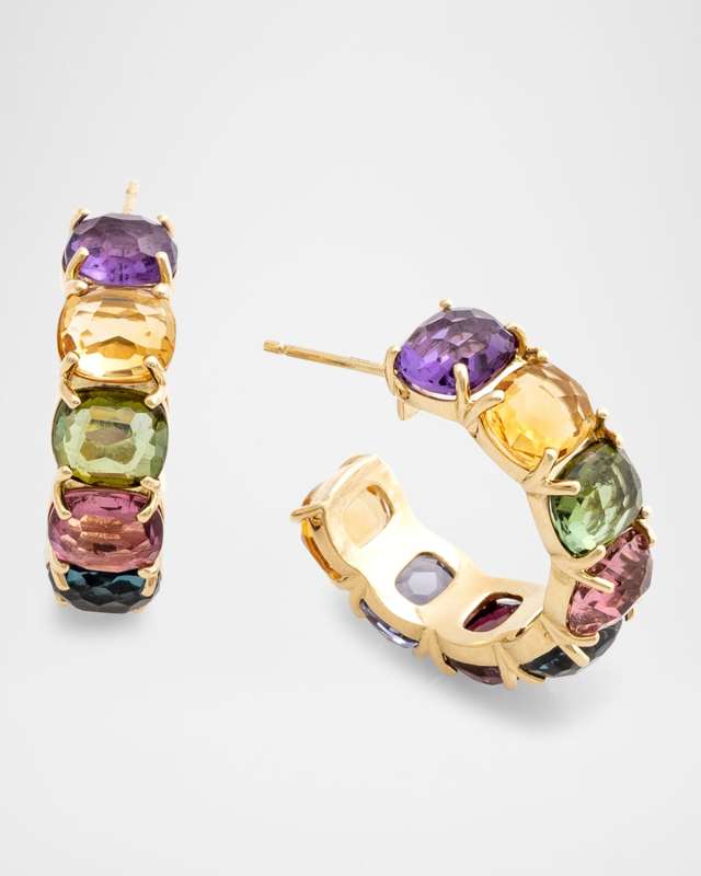 18K Yellow Gold Murano Gemstone Hoop Earrings