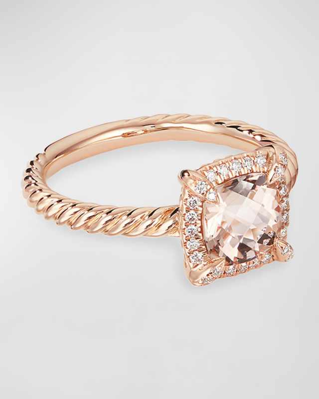 Petite Chatelaine Pave Bezel Ring in 18K Rose Gold with Morganite