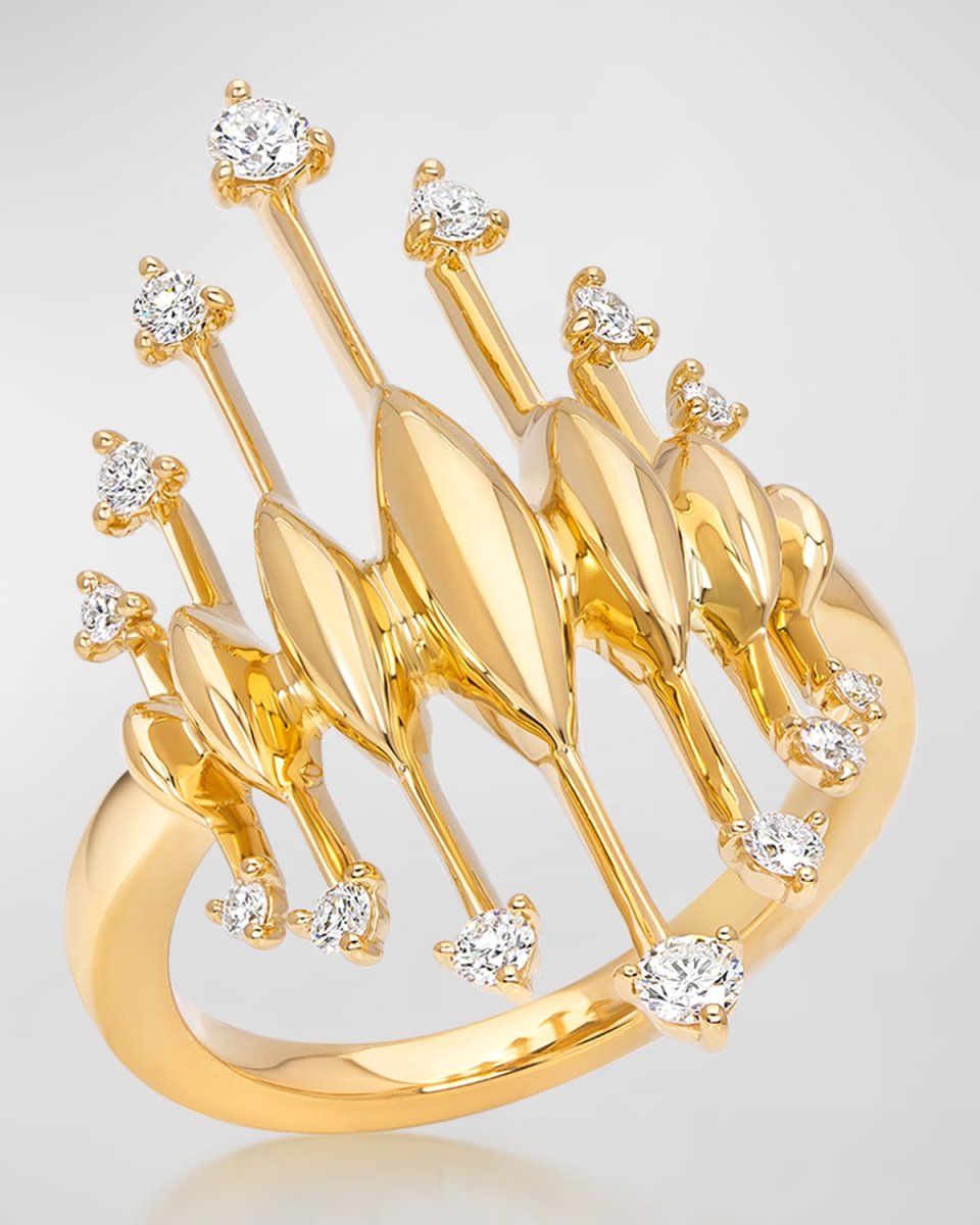 18K Tribal Yellow Gold Ring with VS/GH Diamonds