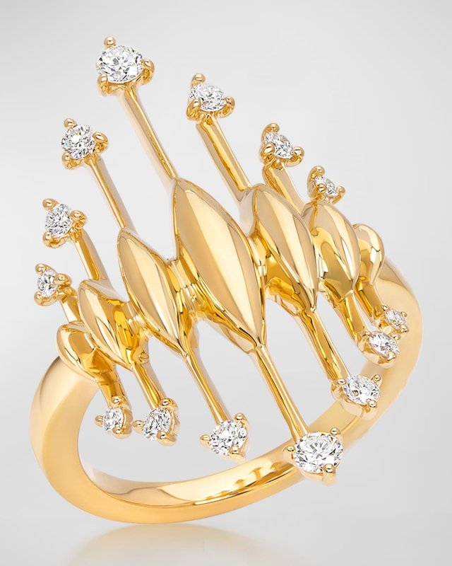 18K Tribal Yellow Gold Ring with VS/GH Diamonds
