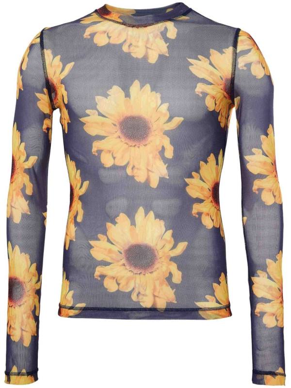floral-print sheer top