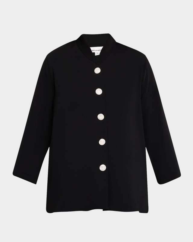 Plus Size Rhinestone-Button Matte Crepe Jacket