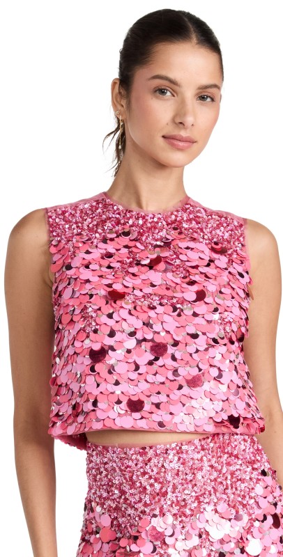 Aje Celeste Sequin Shell Top Pink/Red