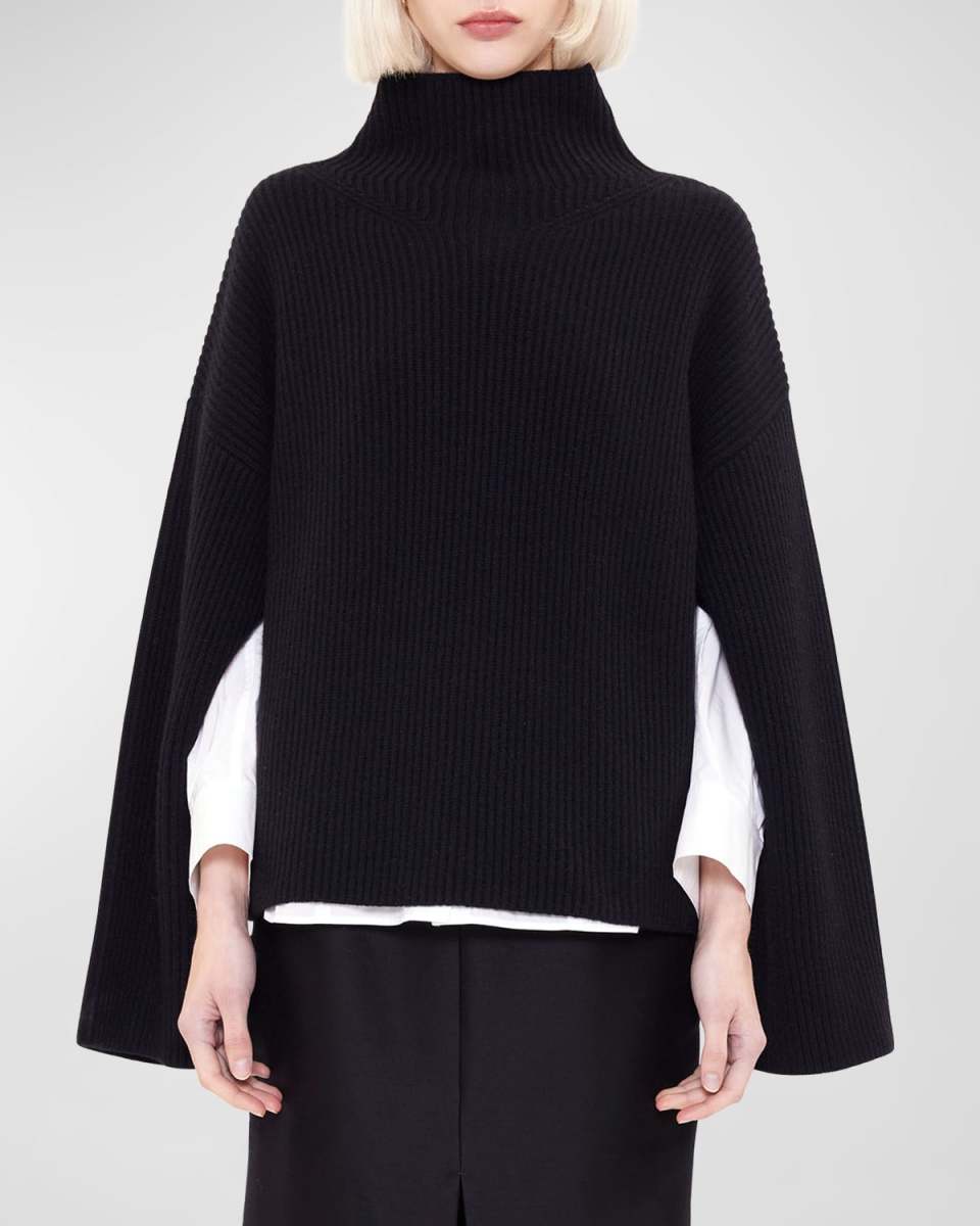 Frankie Cashmere Ribbed Split-Sleeve Sweater