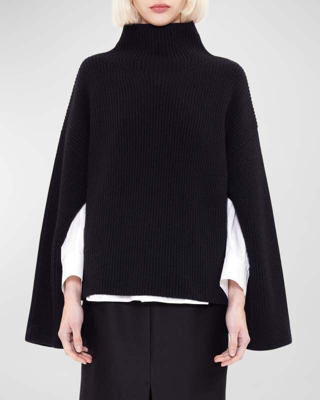 Frankie Cashmere Ribbed Split-Sleeve Sweater