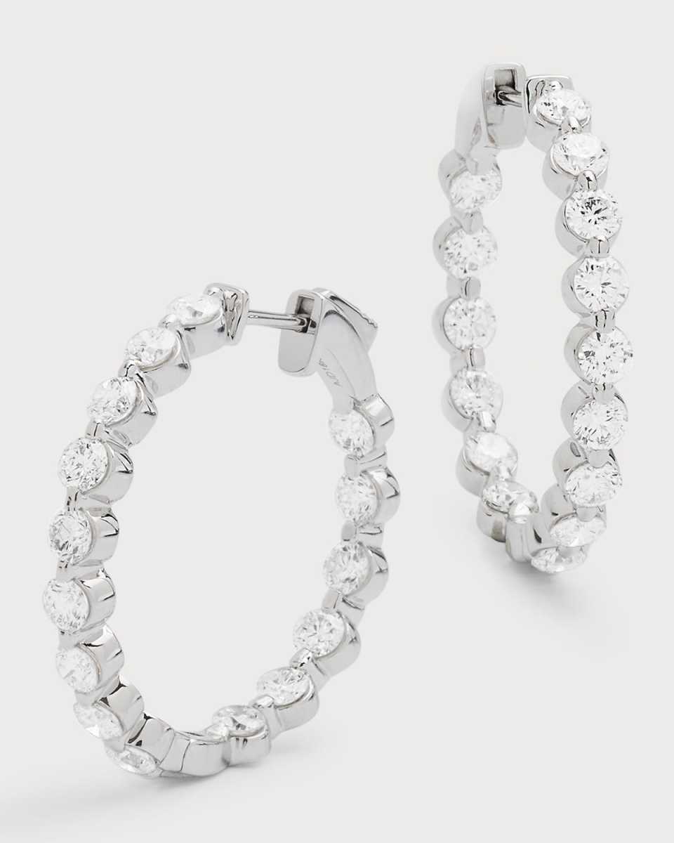 18K White Gold 30 Round GH/SI1 Diamond Hoop Earrings, 1"L, 3.45tcw