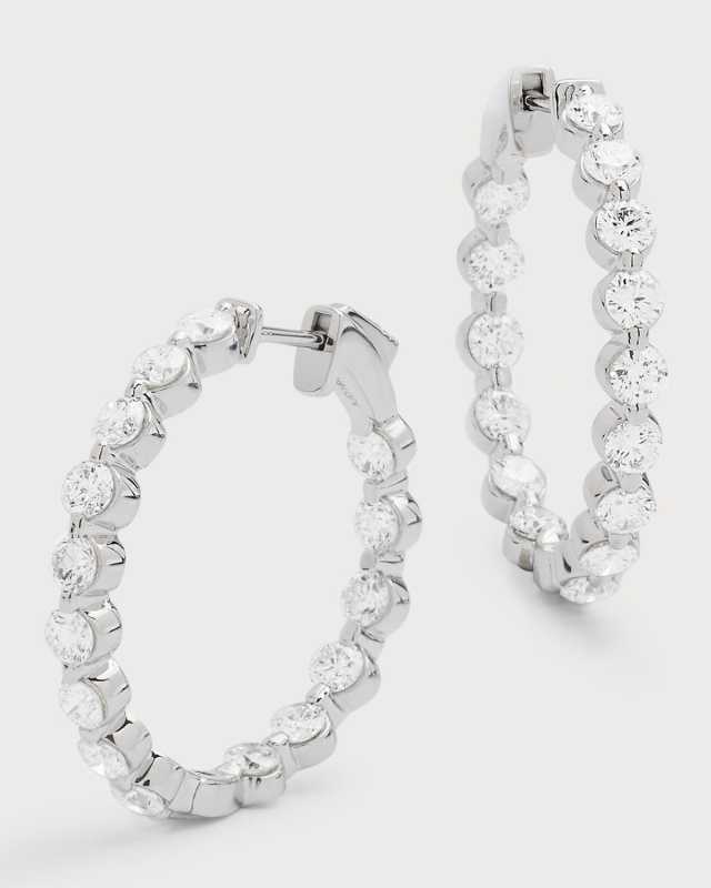 18K White Gold 30 Round GH/SI1 Diamond Hoop Earrings, 1"L, 3.45tcw
