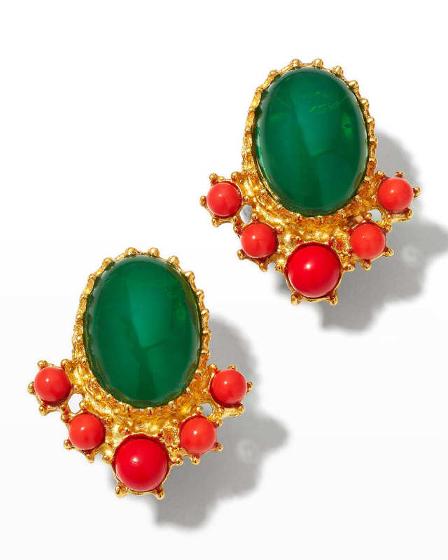 Gold Colorful Stone Clip-On Earrings
