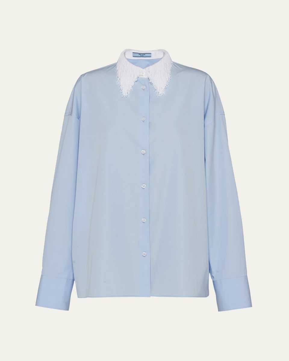 Fringe Collar Poplin Oversized Button Down Shirt