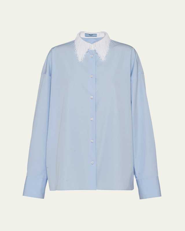 Fringe Collar Poplin Oversized Button Down Shirt