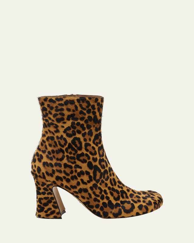 Leopard-Print Calf Hair Ankle Booties