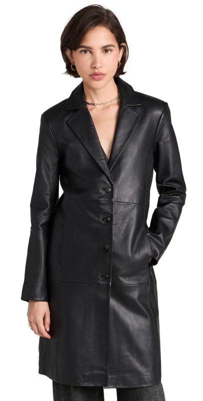 Reformation Veda Crosby 90s Longline Leather Blazer Black