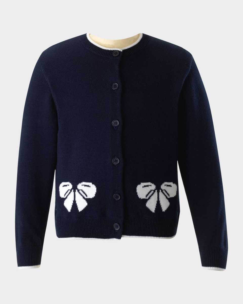Girl's Cardigan W/ Bow Intarsia, Size 2-