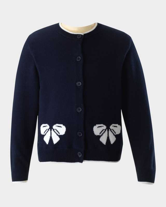 Girl's Cardigan W/ Bow Intarsia, Size 2-