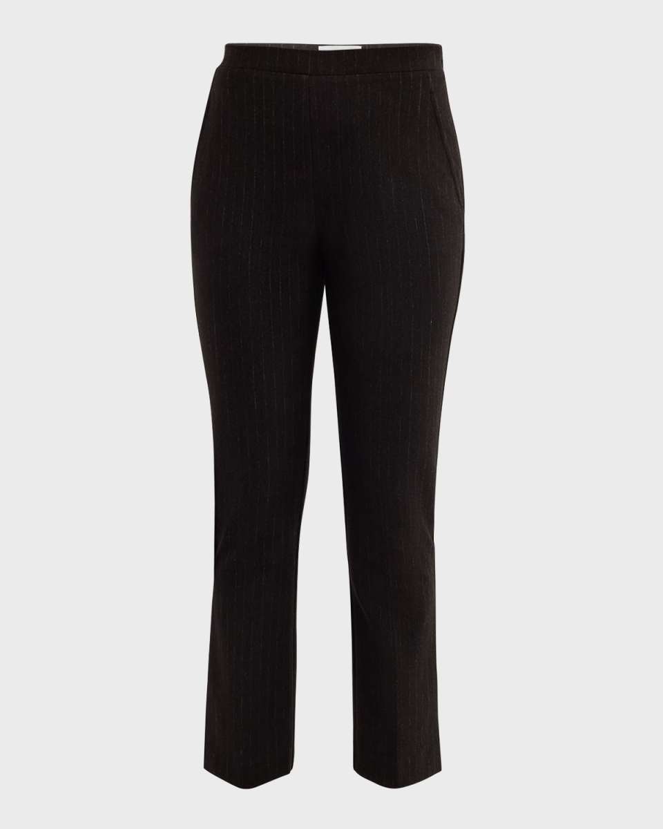 Pinstripe Jersey Straight-Leg Slit Ankle Pants
