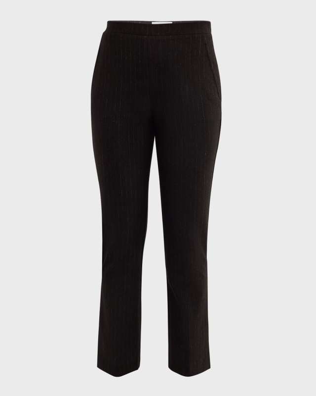 Pinstripe Jersey Straight-Leg Slit Ankle Pants