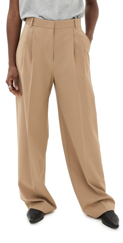 Róhe Wide Leg Pleated Trousers Fawn