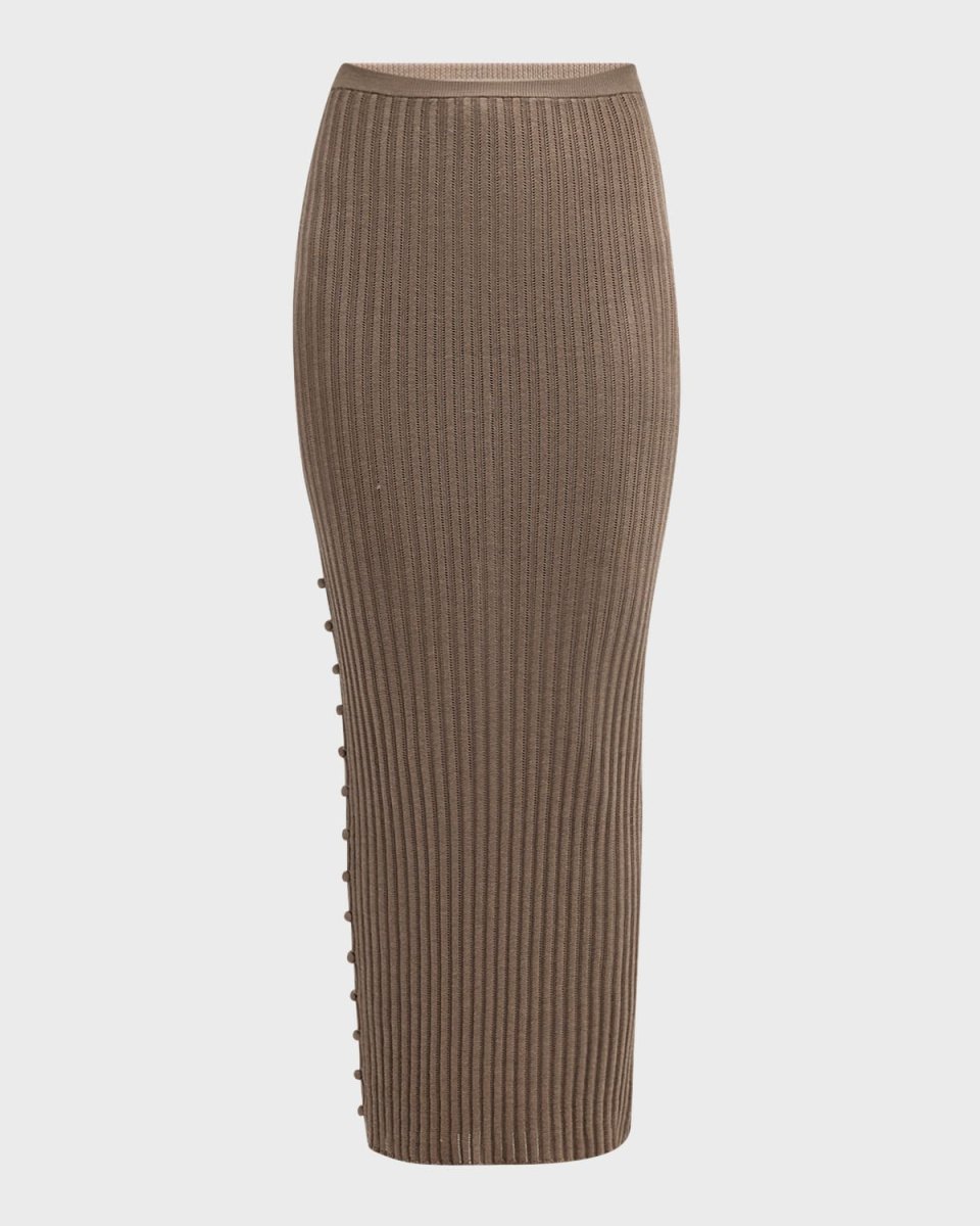 Logan Cashmere-Silk Rib Button Maxi Skirt