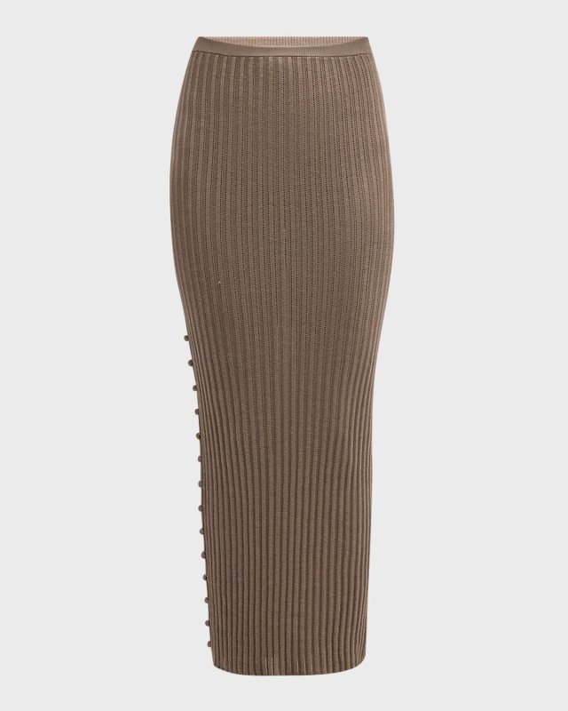 Logan Cashmere-Silk Rib Button Maxi Skirt