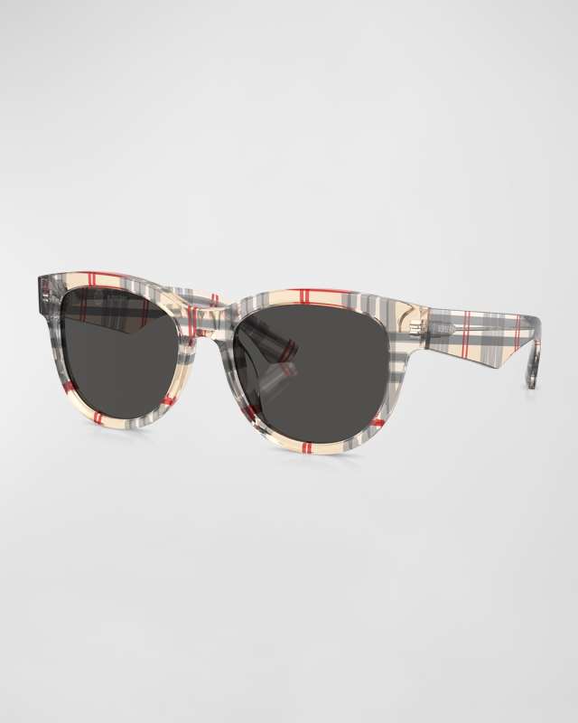 Check Acetate & Plastic Round Sunglasses