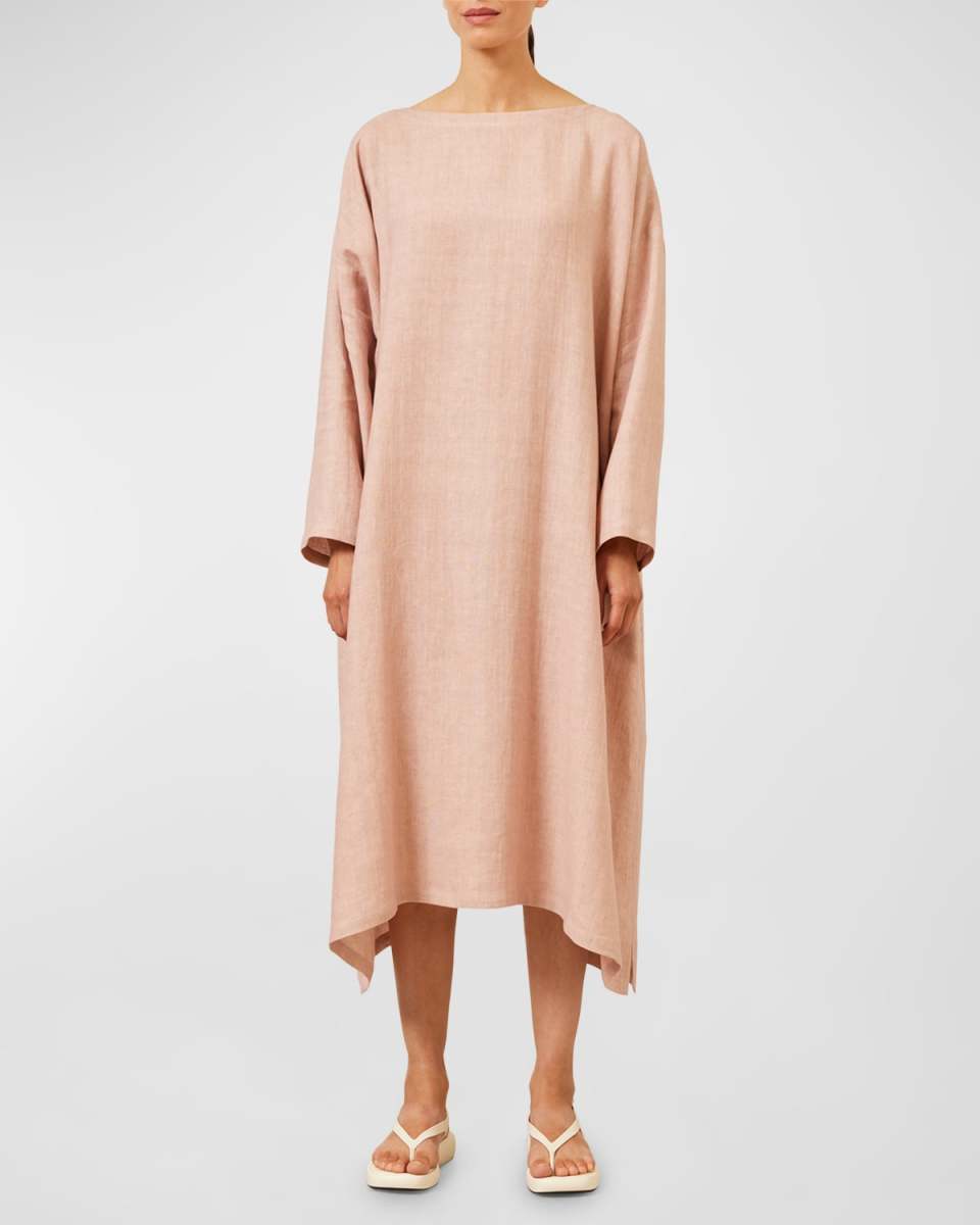 Wide A-Line Scoop-Neck Linen Midi Dress