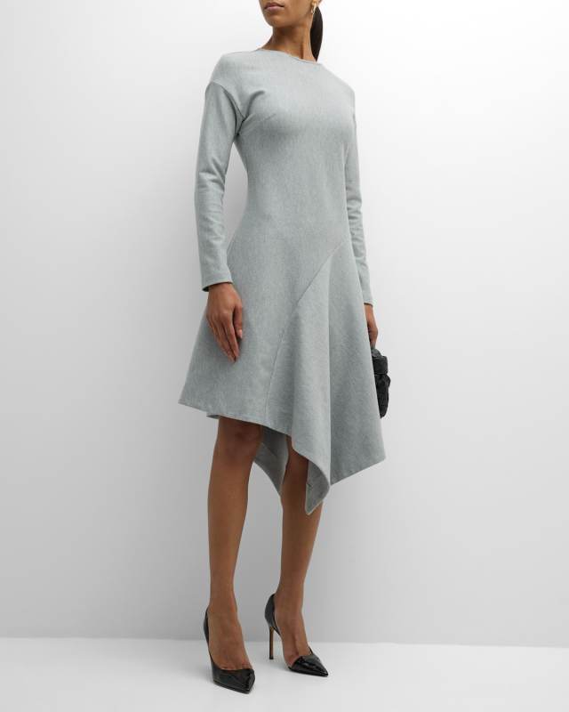 Asymmetric A-Line Jersey Midi Dress