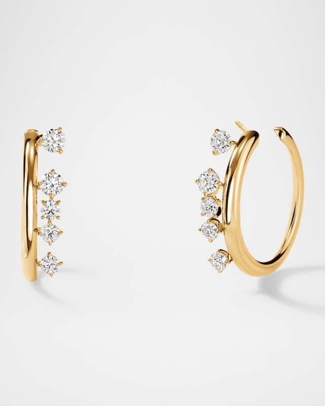 18K Yellow Gold Barre Floating Diamond Small Hoops