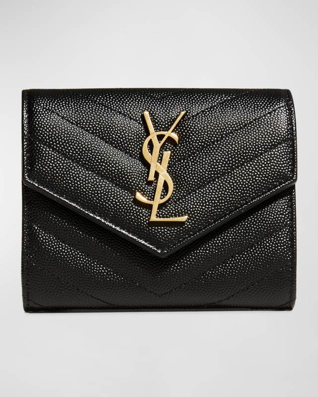 YSL Monogram Trifold Wallet in Grained Leather