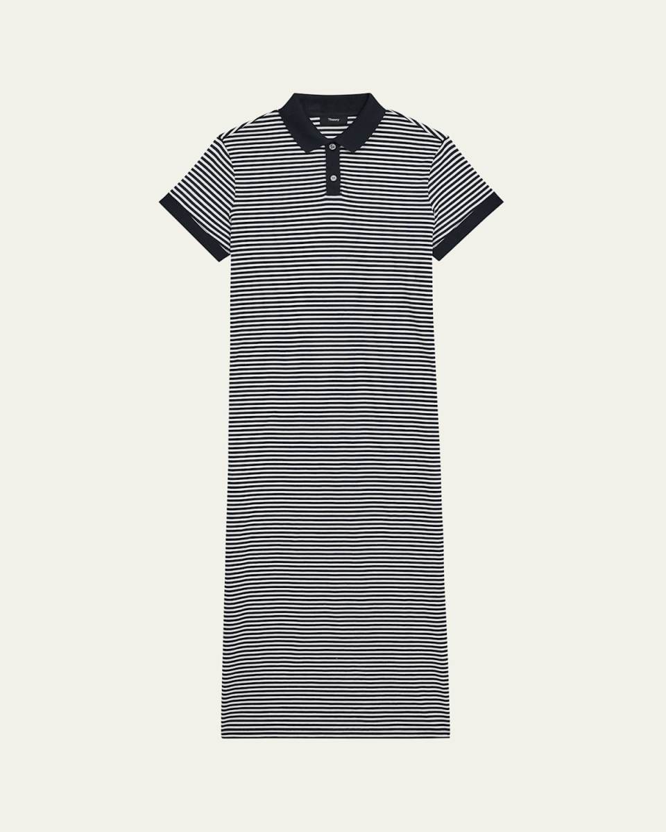 Striped Polo Short-Sleeve Midi T-Shirt Dress