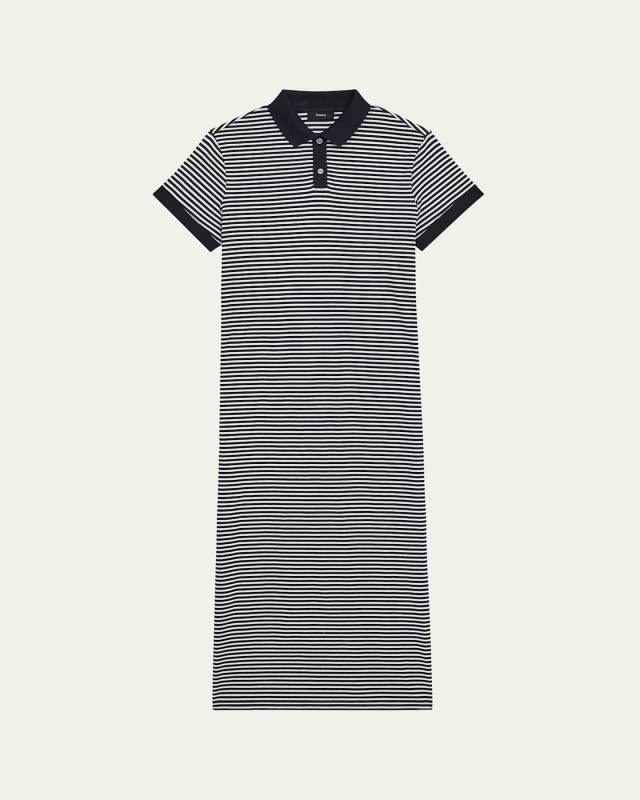 Striped Polo Short-Sleeve Midi T-Shirt Dress