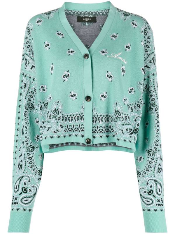 Bandana-intarsia cotton cardigan
