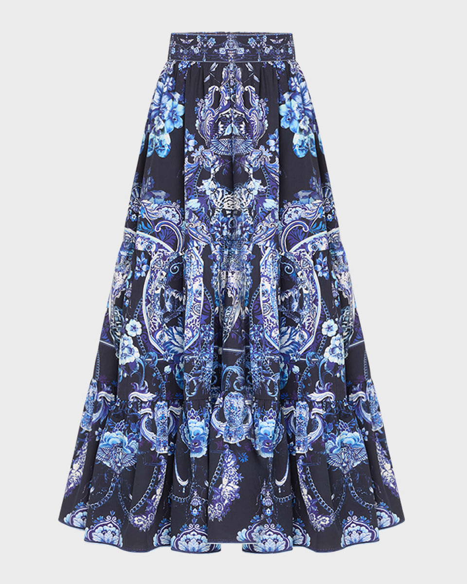 High-Waist Tiered Organic Cotton Poplin Skirt
