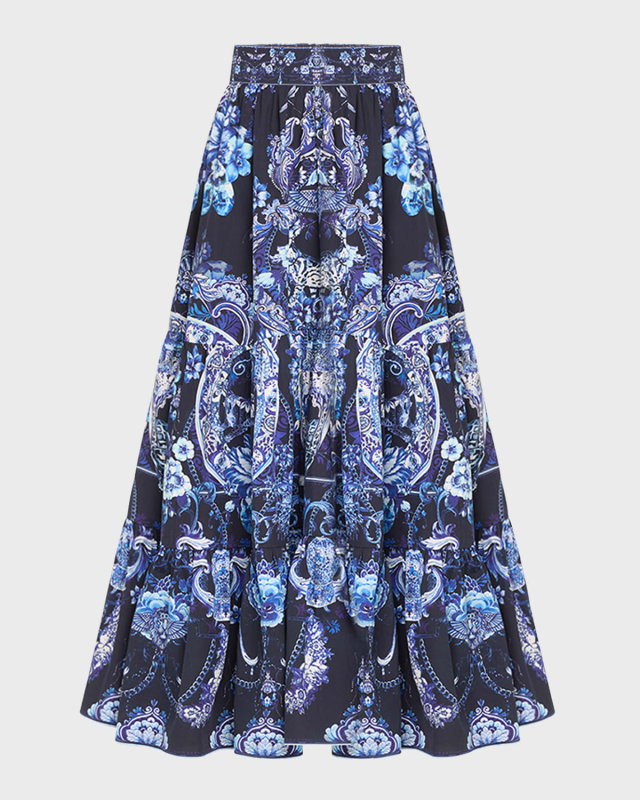 High-Waist Tiered Organic Cotton Poplin Skirt