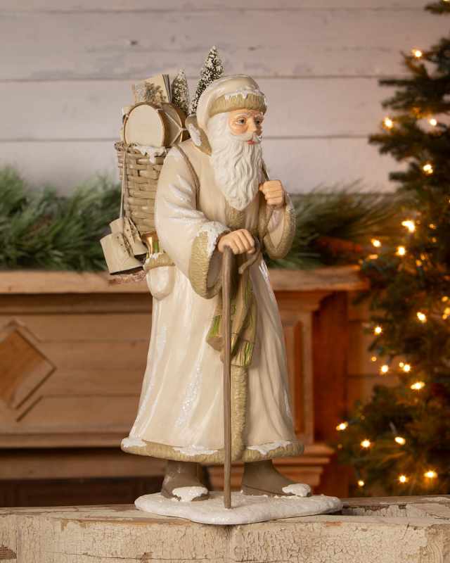 Father Christmas With Basket Figurine