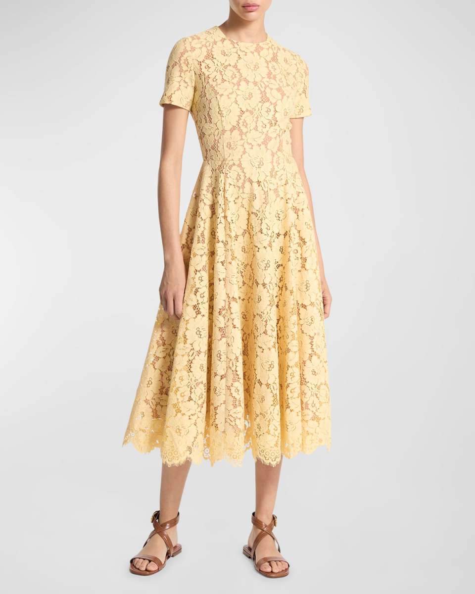 Flared Floral Lace Midi Dress