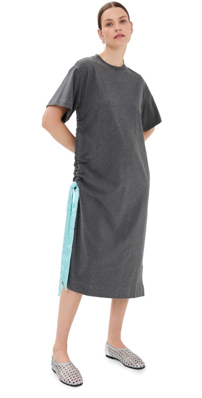 JW Anderson Satin Tie T-Shirt Dress Dark Grey Melange