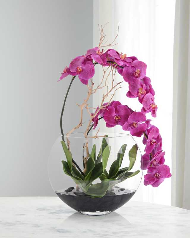 Real Touch Phalaenopsis Asian Orchids 32" Faux Floral Arrangement in Glass Vase