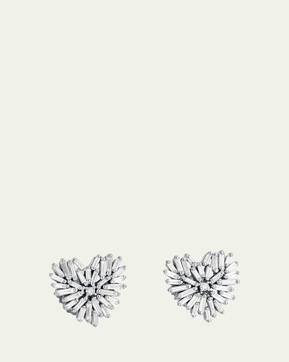 18k White Gold Fireworks Diamond Heart Post Earrings
