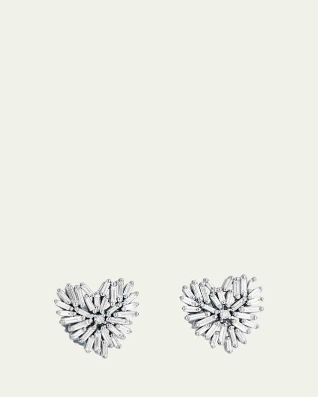 18k White Gold Fireworks Diamond Heart Post Earrings