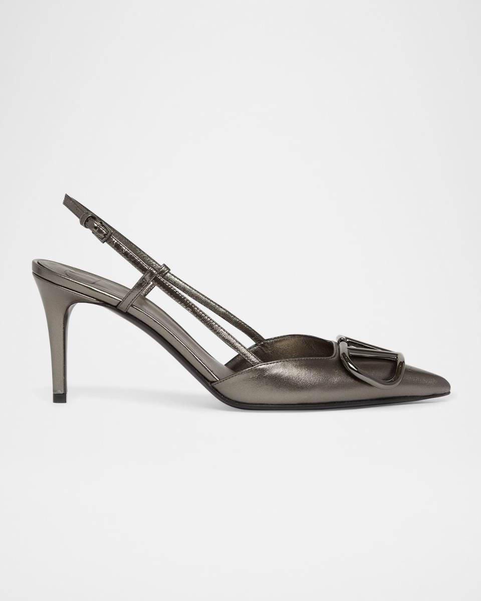 VLogo Metallic Slingback Pumps