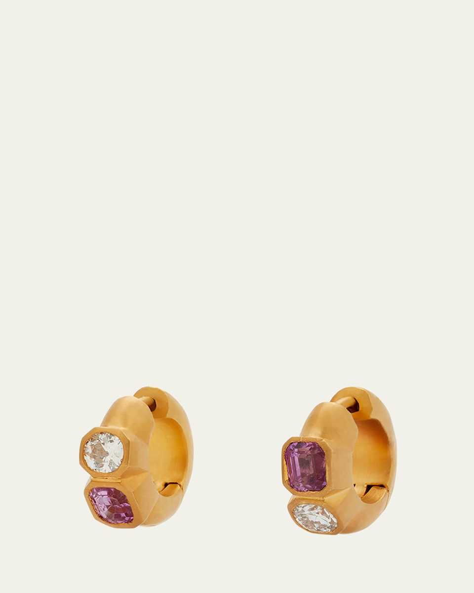 One-Of-A-Kind Double Pink Sapphire and Diamond Hoop Earrings