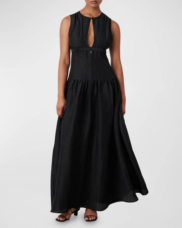 Ren Sleeveless Seersucker Cutout Maxi Dress