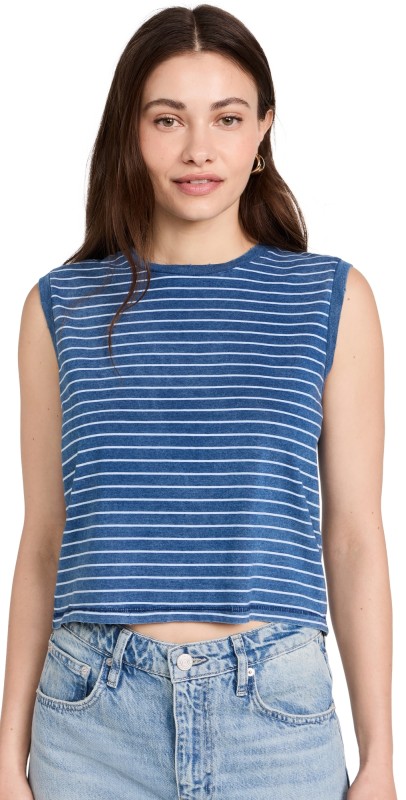 AMO Sleeveless Babe Tee Indigo/White