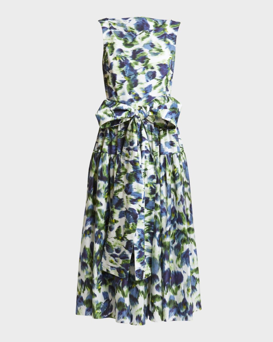 Floral Abstract Print Bow Midi Dress