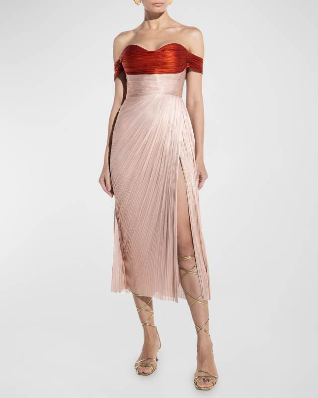 Maisie Iridescent Plisse Lace-Up Gown